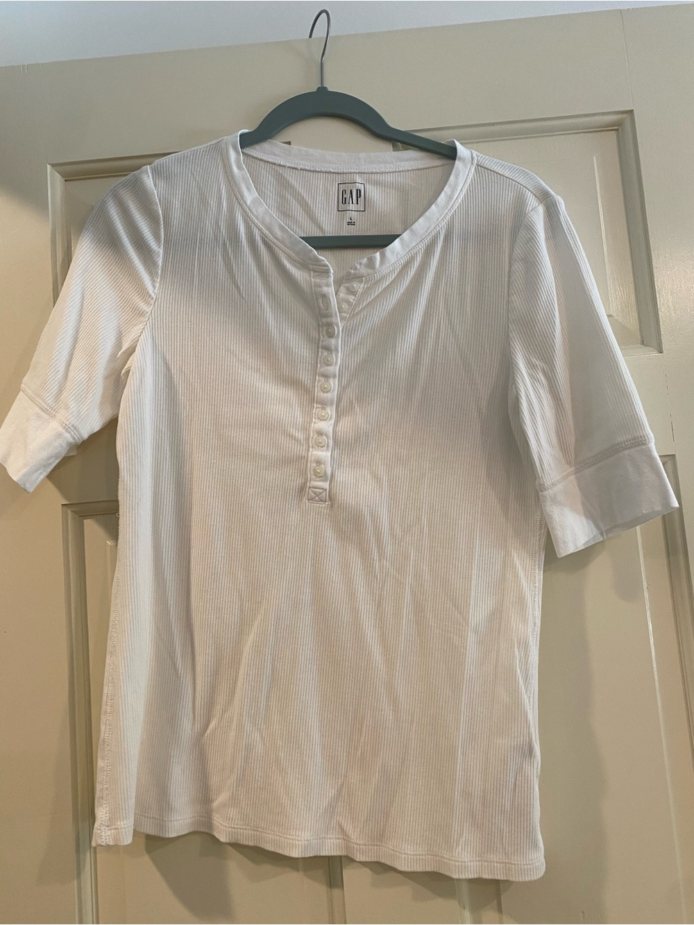 GAP White Ribbed Henley Short Sleeve Tee